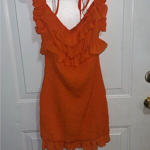 Orange Ruffle Mini Dress